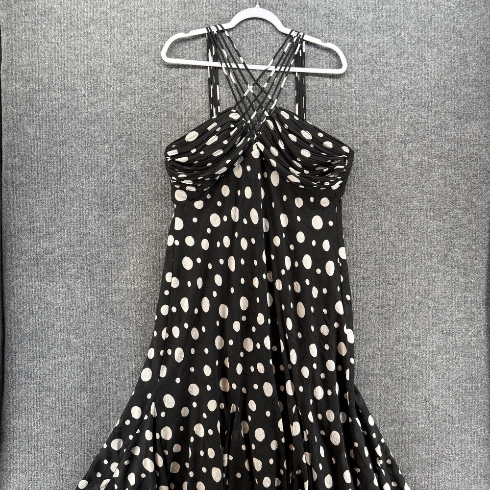 Vintage 90s SL Fashions Dress 14 Black Polka Dots Halter Asymmetrical Midi Event